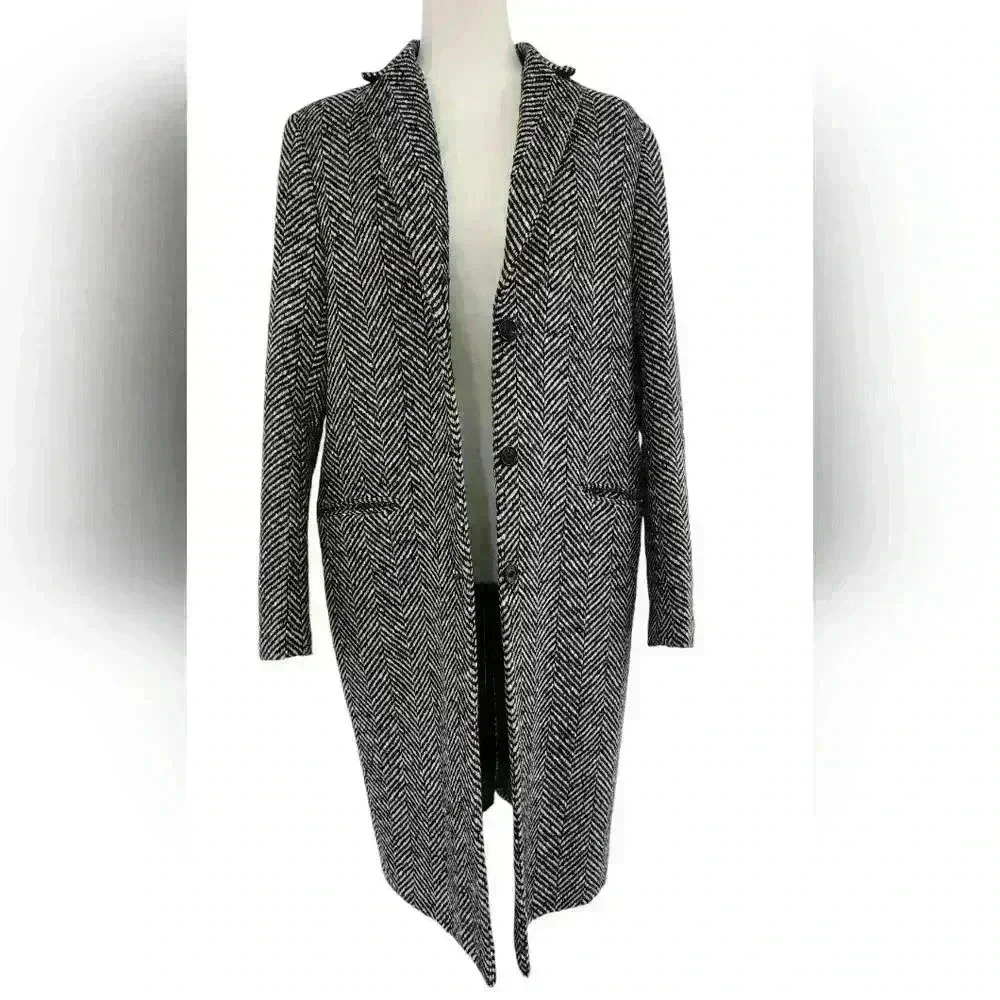 Women's Black and White Herringbone Coat